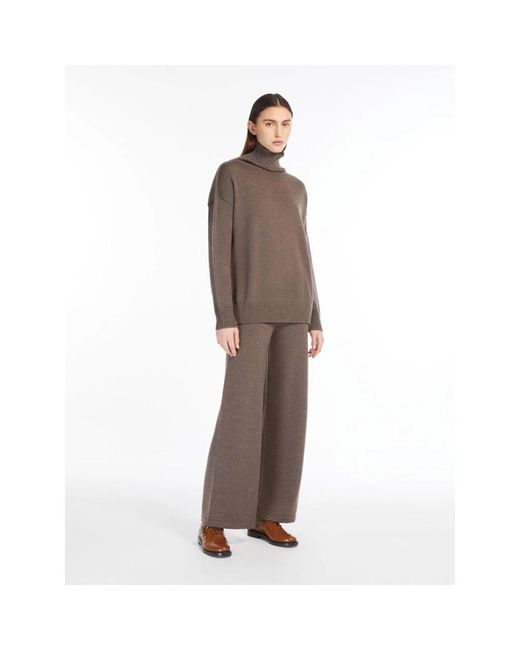 Max Mara Luxe Wollen Elastische Taille Broek in het Brown