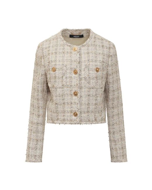 Versace Tweed Cardigan Jas in het Natural