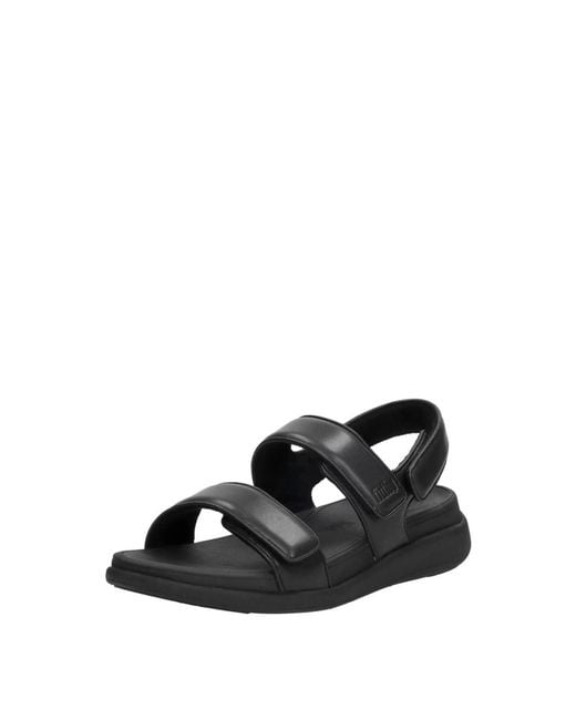 Fitflop Schoenen ,Zwart ,Leer F-Mode Go Verstelbare Flatform Sandalen in het Black