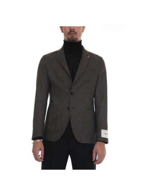 Houndstooth slim fit wool jacket di Paoloni in Black da Uomo