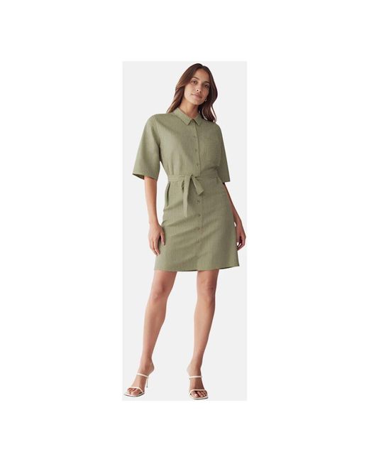 Max Mara Green Gestreiftes Baumwollkleid Mit Knöpfen