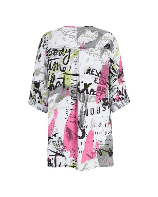 Doris Streich Pink Bluse Mit Graffiti-Print Und Streifen