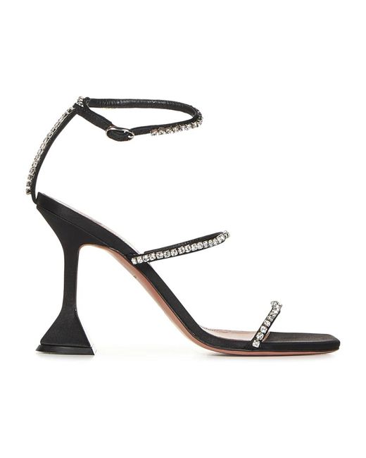 AMINA MUADDI Black Schwarze seidensandalen mit kristallen