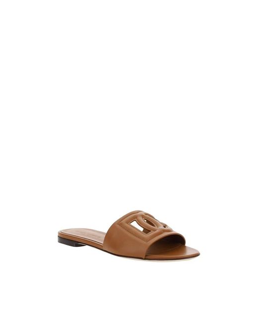 Dolce & Gabbana Brown Calf Leather Bos Taurus Flat Sandals