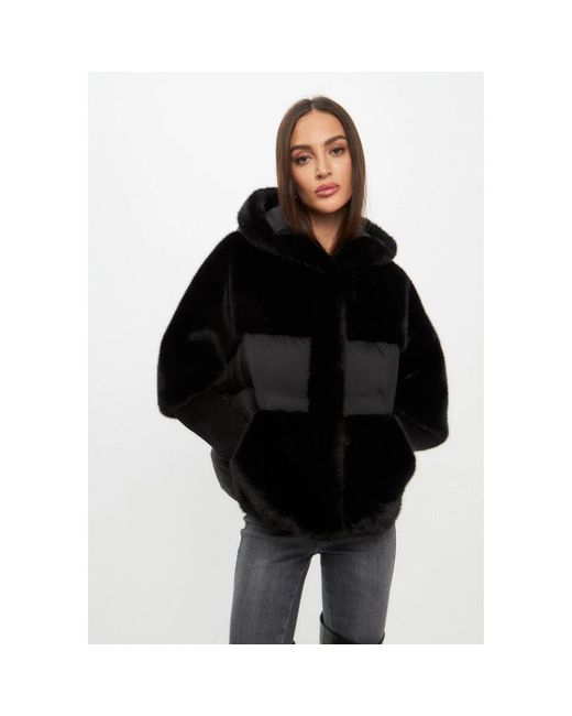 CESARE GASPARI Black Oversized faux fur jacket