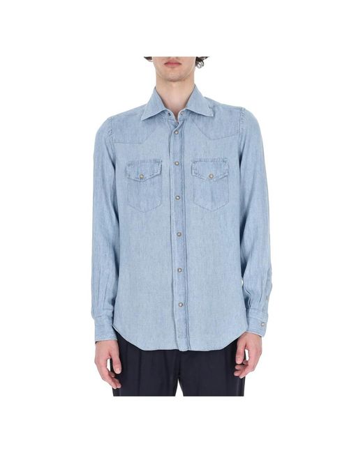 Eleventy Blue Denim Shirts for men