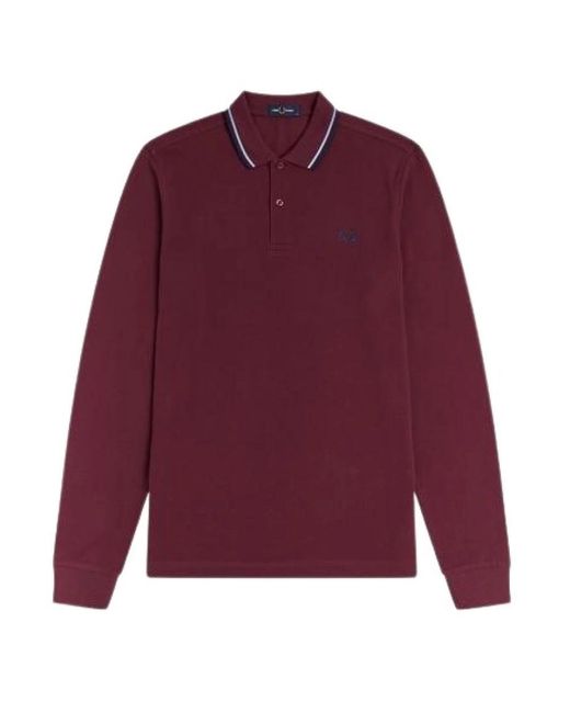 M3636 799 Twin Specped Long Sleeve Burgund Polo Hemd Fred Perry de hombre de color Purple