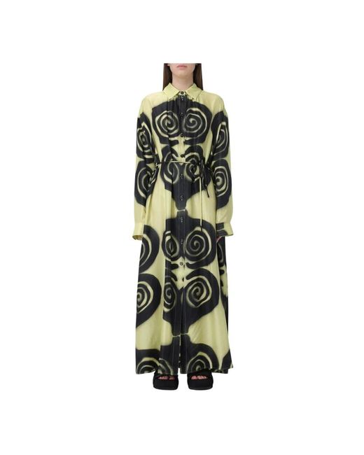 Nanushka Green Grünes Spiral Graffiti Hemdkleid