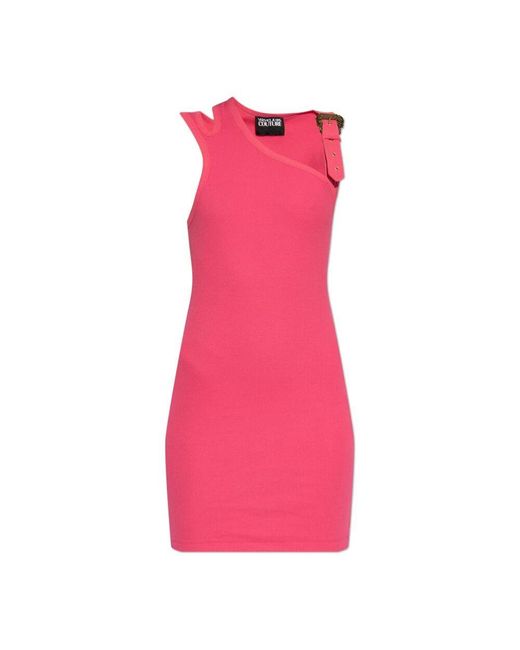 Versace Jeans Couture Pink Geripptes kleid mit trägern