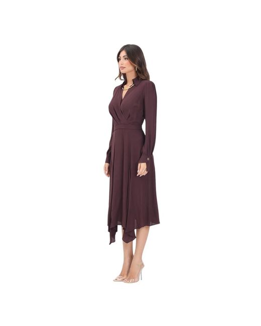 Elisabetta Franchi Bordeaux Midi Jurk Met V-Hals in het Purple