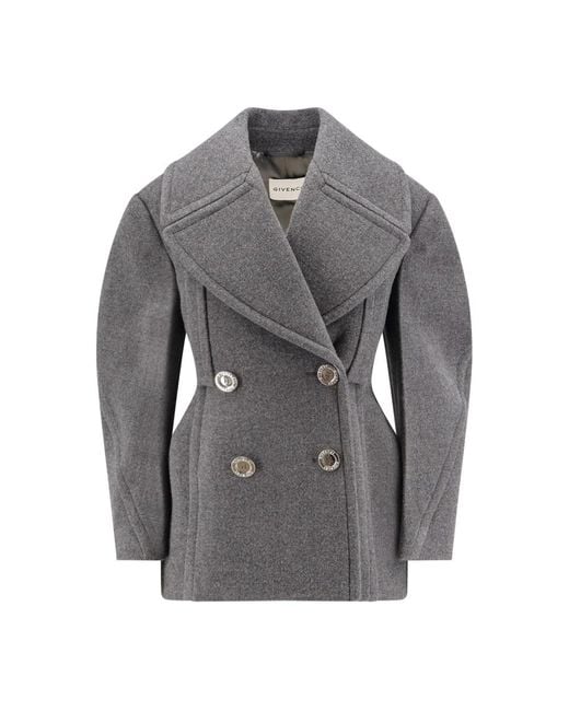 Givenchy Metalen Knoop Wol Zijde Jas in het Gray