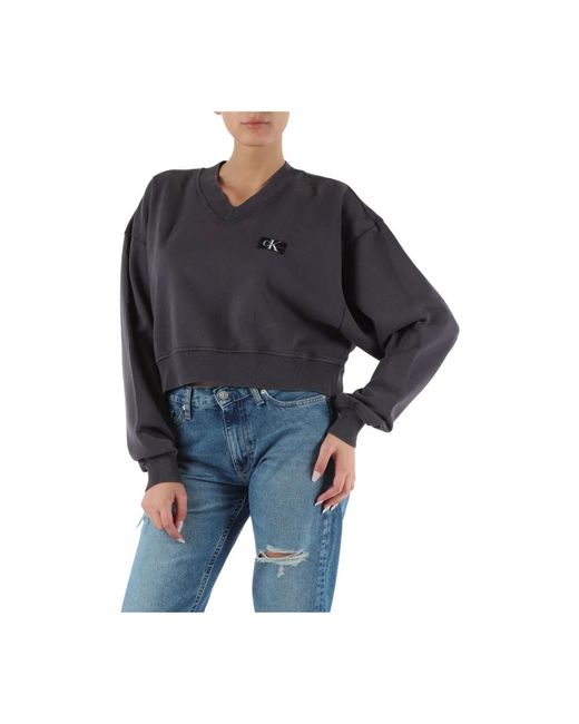Calvin Klein Black Baumwoll v-ausschnitt sweatshirt mit logo-patch