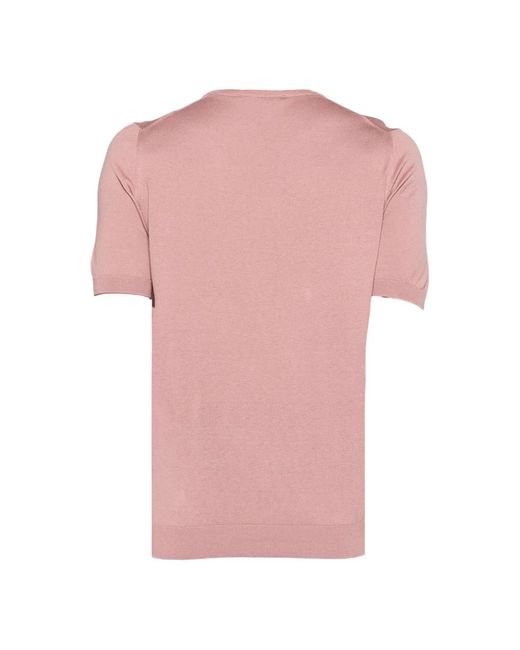 Tagliatore Lachs seiden t-shirt gerippter rundhalsausschnitt kurzarm in Pink für Herren