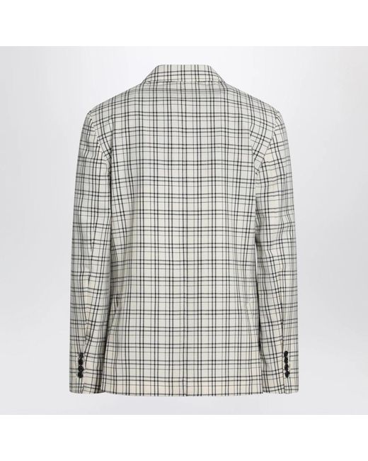 AMI Gray Single-Breasted Cream Check Jacket for men