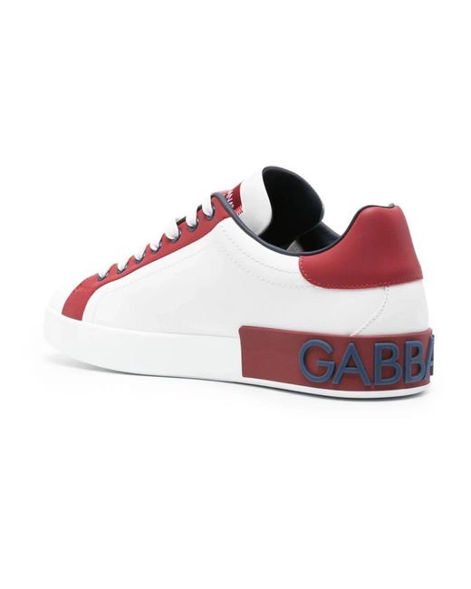 Dolce & Gabbana Weiße leder-sneaker mit roter ferse in Red für Herren