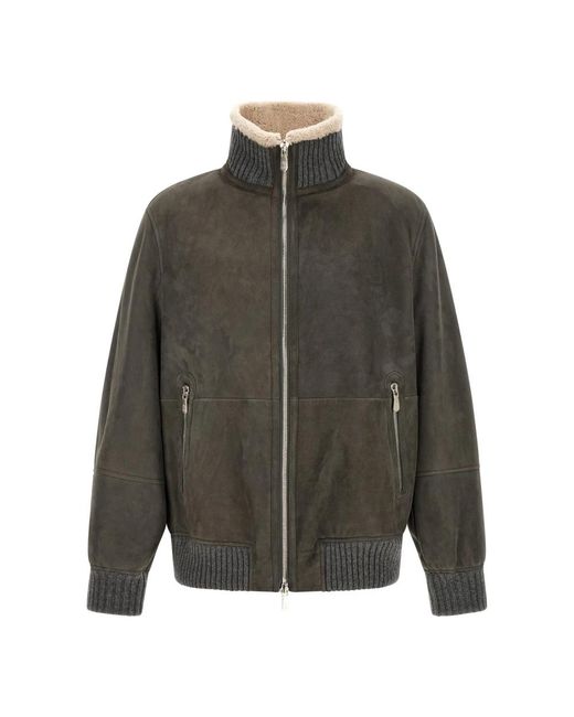 Brunello Cucinelli Gray Leather Jackets for men