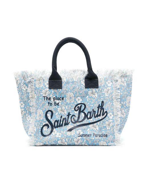 Mc2 Saint Barth Blue Blumenmuster canvas tote tasche