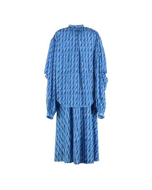 Balenciaga Blue Bedrucktes Kleid Mit Schleifenverschluss