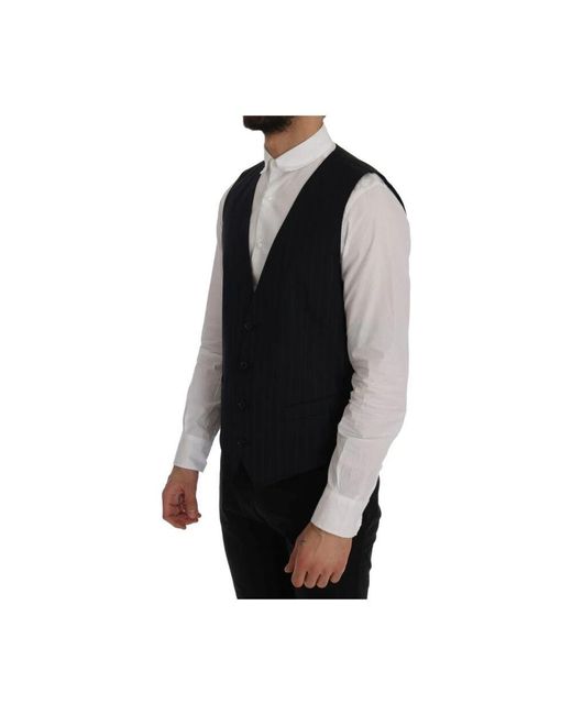 Dolce & Gabbana Blaue wollstretchweste in Black für Herren