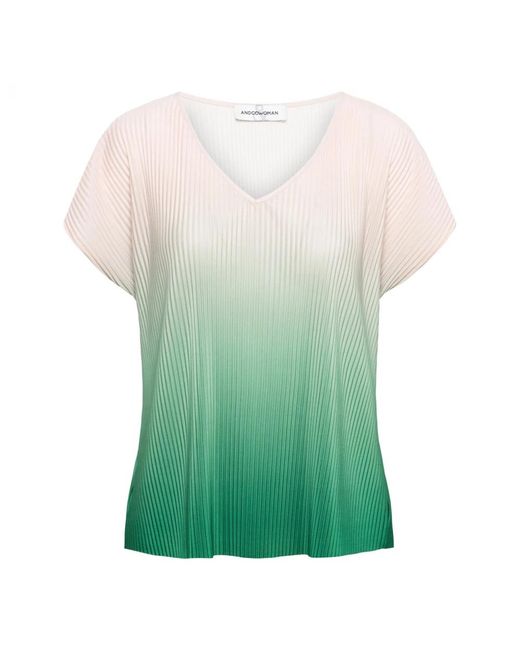 &Co Woman Green Grünes plissé-top mit v-ausschnitt,peach multi plissé top,blaue plissé-bluse mit v-ausschnitt &co