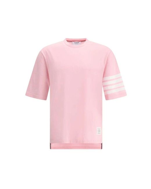 Thom Browne Klassisches Gestreiftes T-Shirt in Pink für Herren
