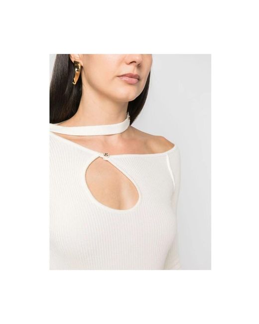 Julfer Geribbelde Cut-Out Gebreide Top in het White