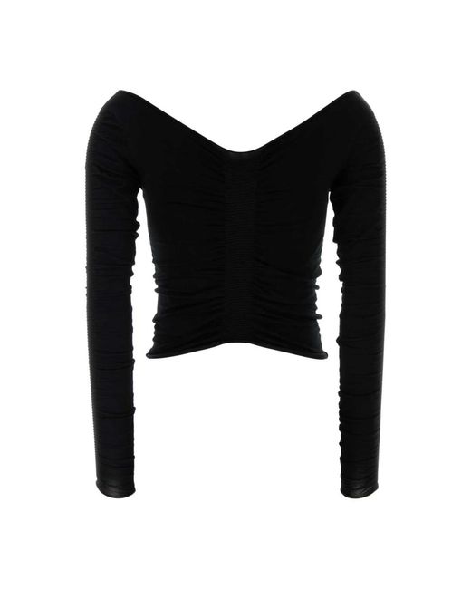 Alexander Wang Black Gerüschtes V-Ausschnitt Pullover Top