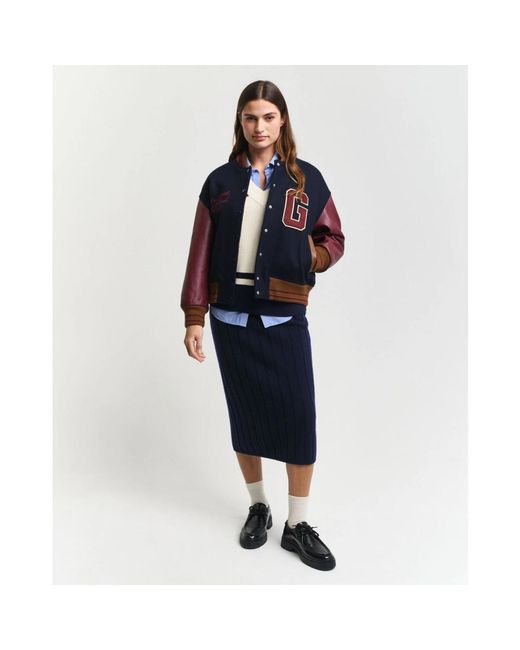 Gant Rokken ,Blauw ,Wol Wollen Rok Met Brede Ribbels in het Blue