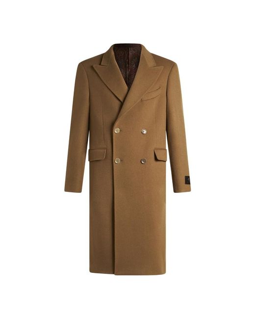 Etro Brown Double-Breasted Coats for men