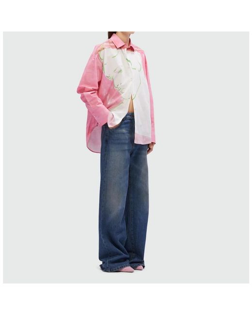 MSGM Pink Rosa Baumwollpopeline-Hemd Mit Bedrucktem Design