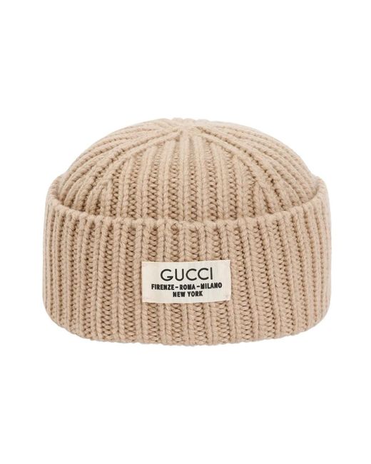 Rib knit wool hat di Gucci in Natural da Uomo