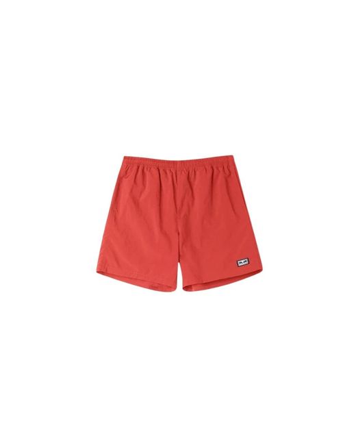 Shorts in nylon rosso - easy eyes di Obey in Red da Uomo