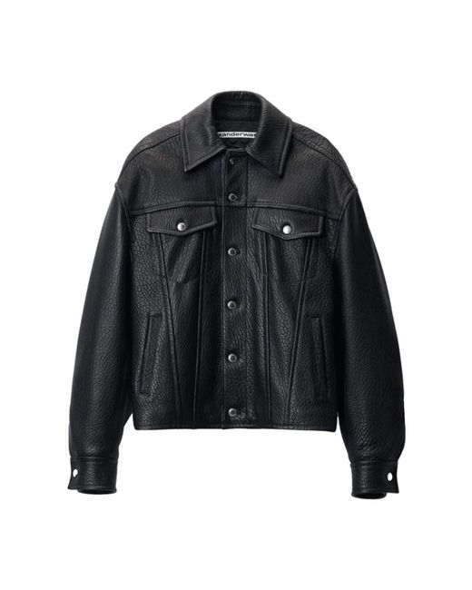Alexander Wang Zwarte Jas Met Knoopsluiting En Reliëf in het Black