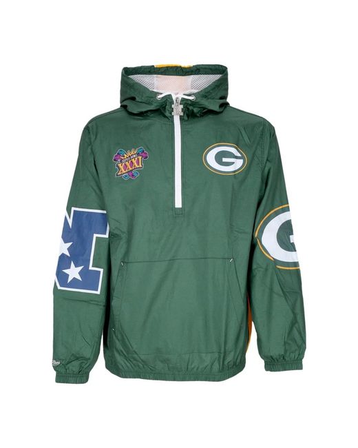 Mitchell & Ness Fitness ,Groen ,Polyester Bay Packers Windbreaker Anorak Jas in het Green voor heren