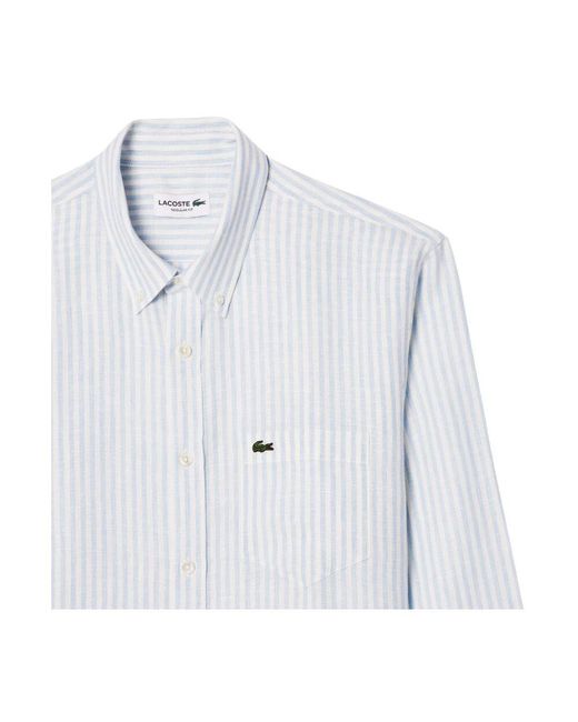 Lacoste Klares Blaues Gestreiftes Leinenhemd in White für Herren