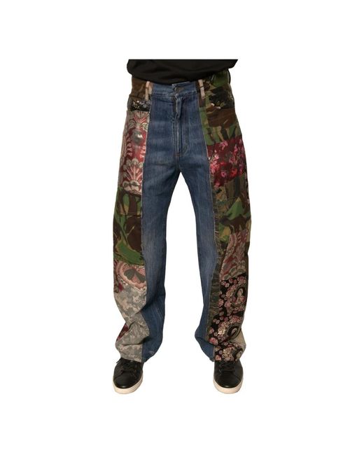 Dolce & Gabbana Patchwork Straight Denim Jeans in het Blue voor heren