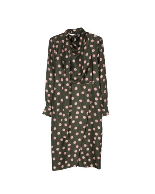 Fendi Kleedjes ,Groen ,Zijden Jurk Met Stippen En Hoge Hals in het Black