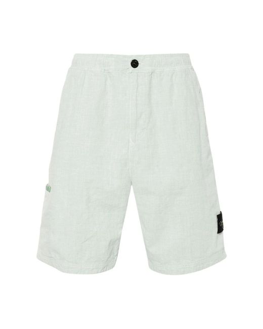 Stone Island Grüne leinen-bermuda-shorts mit kompassmotiv in White für Herren