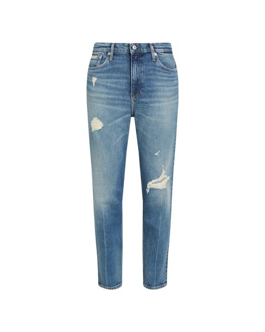 Calvin Klein Jeans ,Blauw ,Blauwe Mom Fit Jeans Met Taps Toelopende Pijpen in het Blue