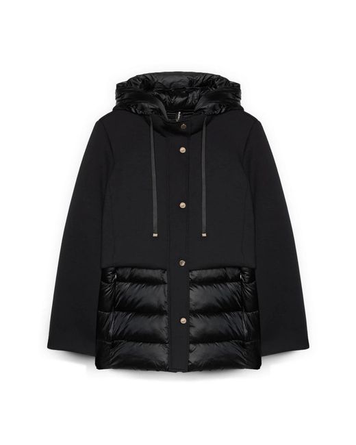 FIORELLA RUBINO Jassen ,Zwart ,Leer Bi-Materiaal Donsjack Met Capuchon in het Black