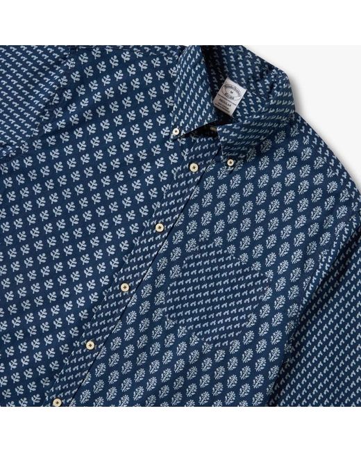 Brooks Brothers Indigo print baumwoll-popeline-sportshirt mit button-down-kragen in Blue für Herren
