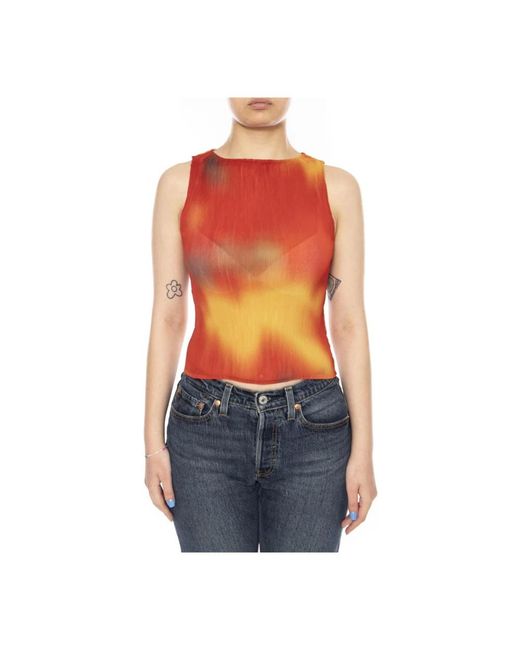 Thinking Mu Flowers Pleated Dora Top in het Orange