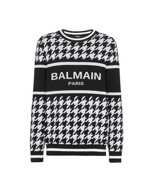Balmain Houndstooth weiß sweatshirt in Black für Herren