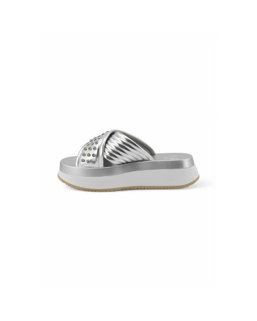 Liu Jo Schoenen ,Grijs ,Polyester Sandalen Met Plateauzool En Strass Steentjes in het White