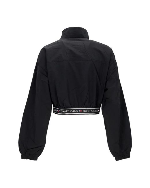 Tommy Hilfiger Jassen ,Zwart ,Polyester Zwarte Windbreaker Met Crop Taping in het Black voor heren