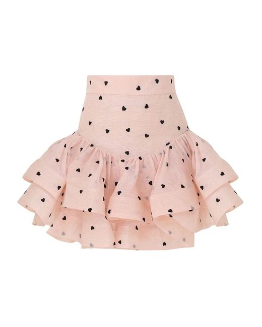 Zimmermann Pink Rosa herzen mini rock seide leinen