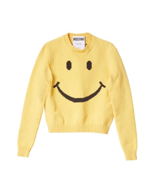 Moschino Truien & Vesten ,Geel ,Katoen Gele Smiley Trui in het Yellow