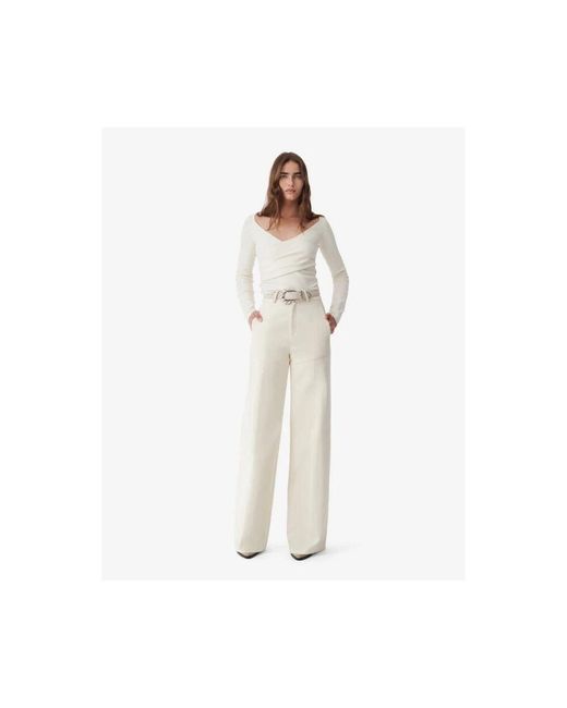 IRO White V-ausschnitt langarm jersey mit drapiertem detail,v-ausschnitt langarmshirt mit drapiertem detail