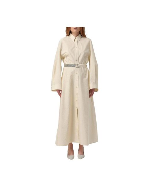 Brunello Cucinelli Natural Elegantes Maxikleid Lockerer Schnitt