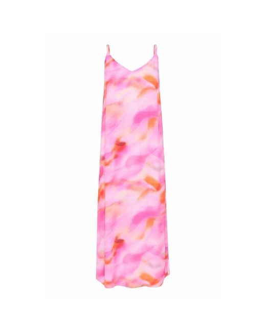 Cream Pink Abstraktes Tie-Dye Slip Kleid Rosa